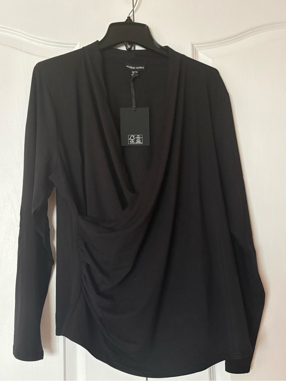 Modern Works Black Draped Long-Sleeve Top